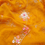 Amber Yellow Crafted Jaali Organza Saree
