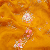 Amber Yellow Crafted Jaali Organza Saree