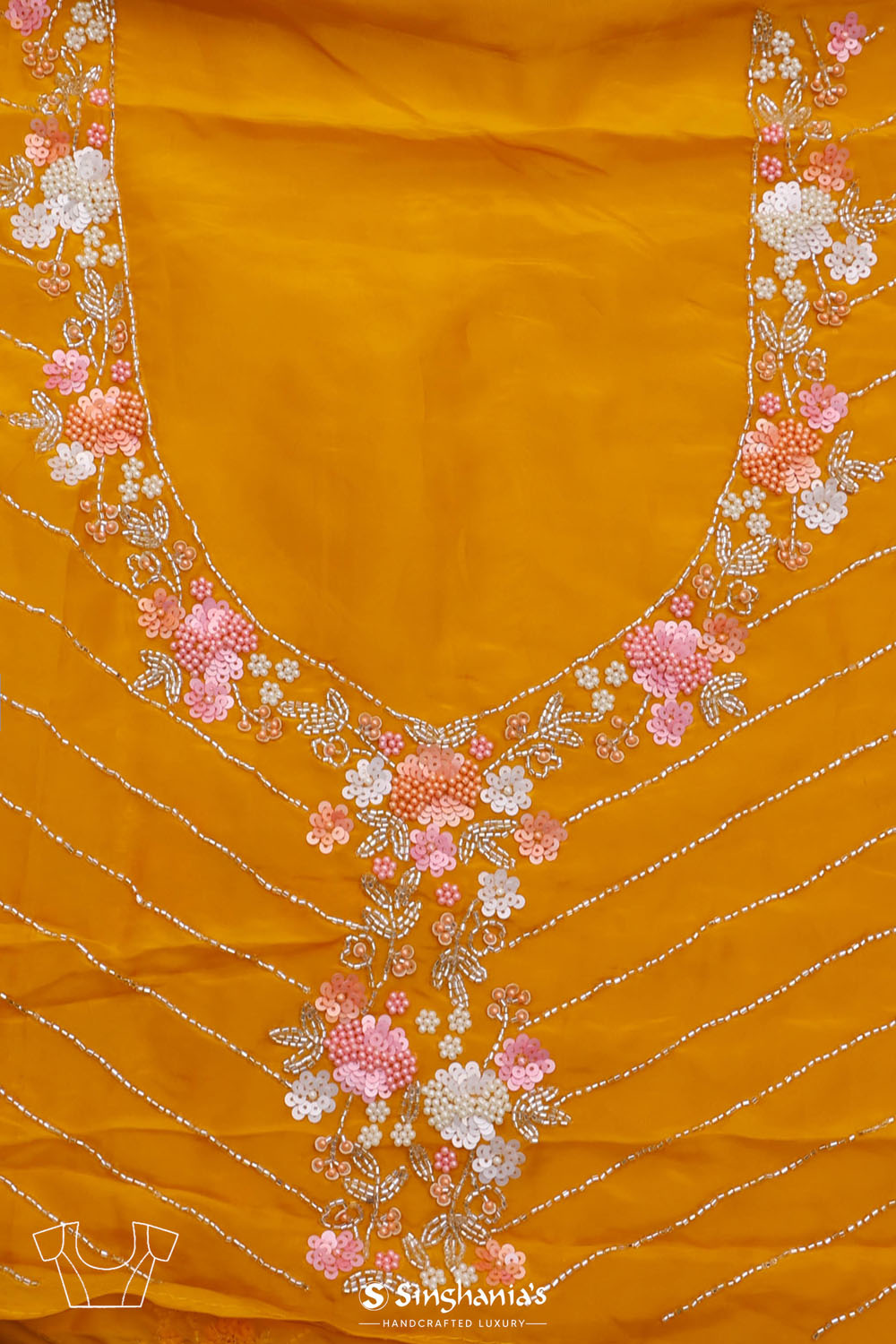 Amber Yellow Crafted Jaali Organza Saree