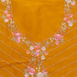 Amber Yellow Crafted Jaali Organza Saree