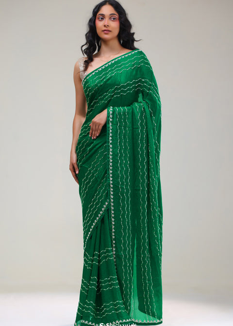 <img> Castleton Green Silk Handcrafted Saree