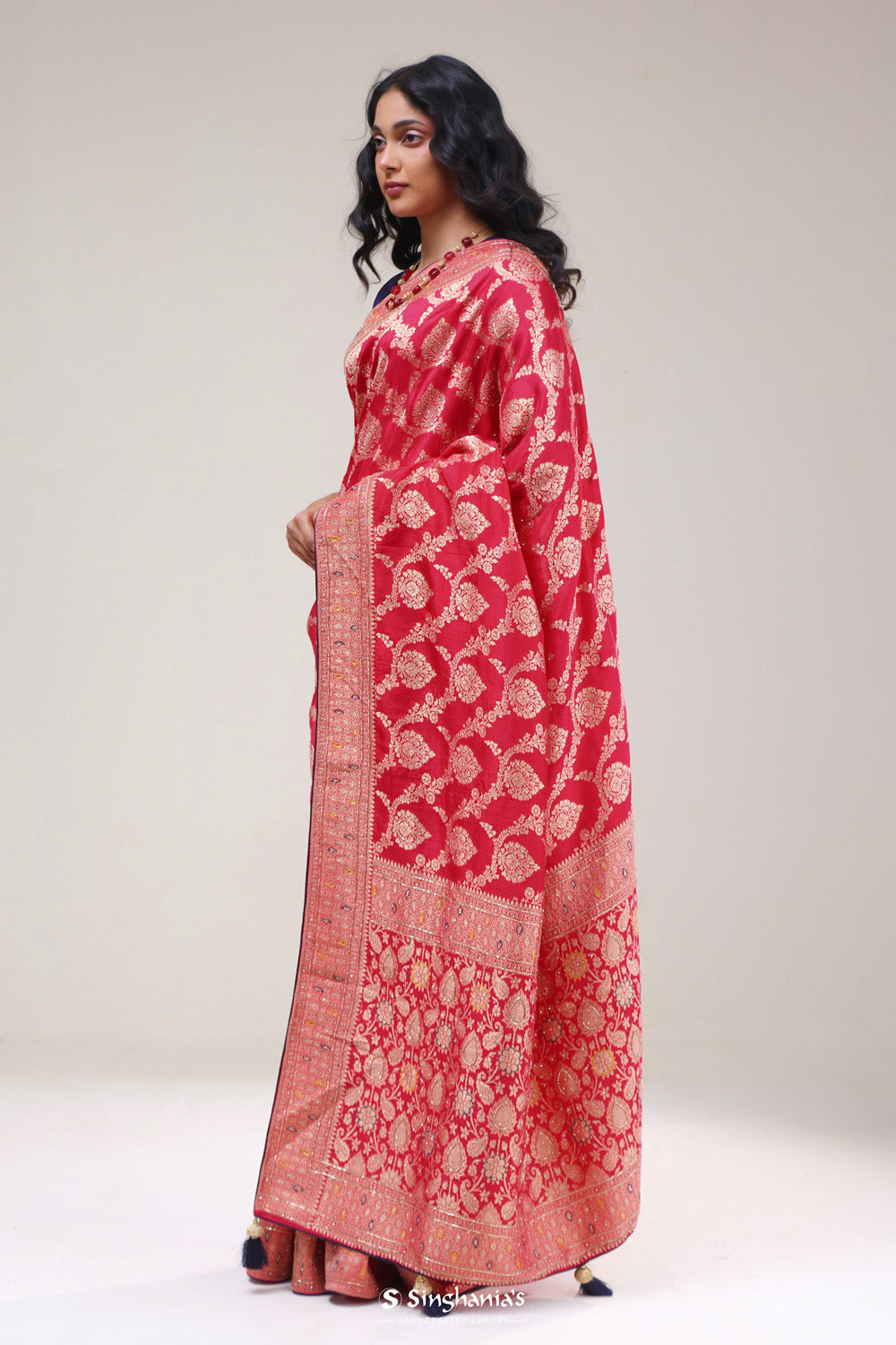 Cardinals Red Silk Handcrafted Saree