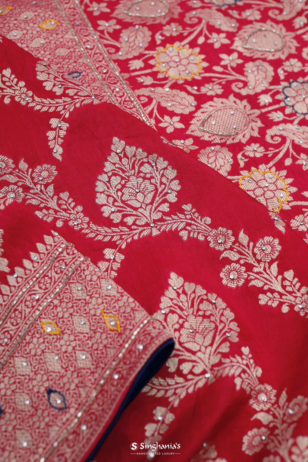 Cardinals Red Silk Handcrafted Saree