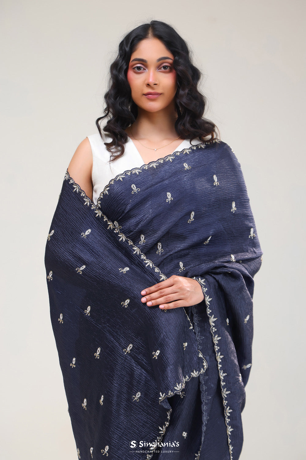 Deep Blue Handcrafted Tissue Saree