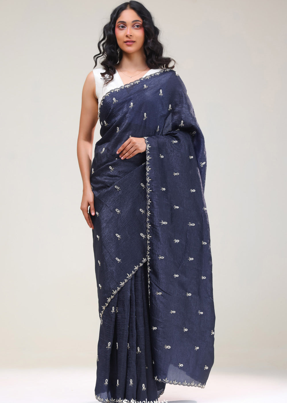 Deep Blue Handcrafted Tissue Saree