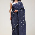 Deep Blue Handcrafted Tissue Saree