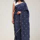 Deep Blue Handcrafted Tissue Saree