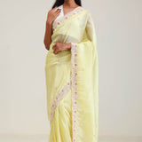 Lemon Yellow Crafted Tissue Saree