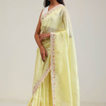 Lemon Yellow Crafted Tissue Saree