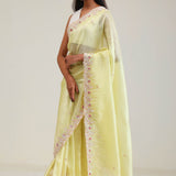 Lemon Yellow Crafted Tissue Saree