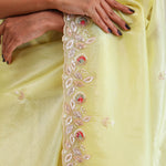 Lemon Yellow Crafted Tissue Saree