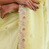 Lemon Yellow Crafted Tissue Saree