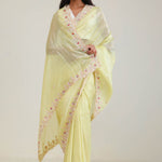 Lemon Yellow Crafted Tissue Saree