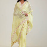 Lemon Yellow Crafted Tissue Saree