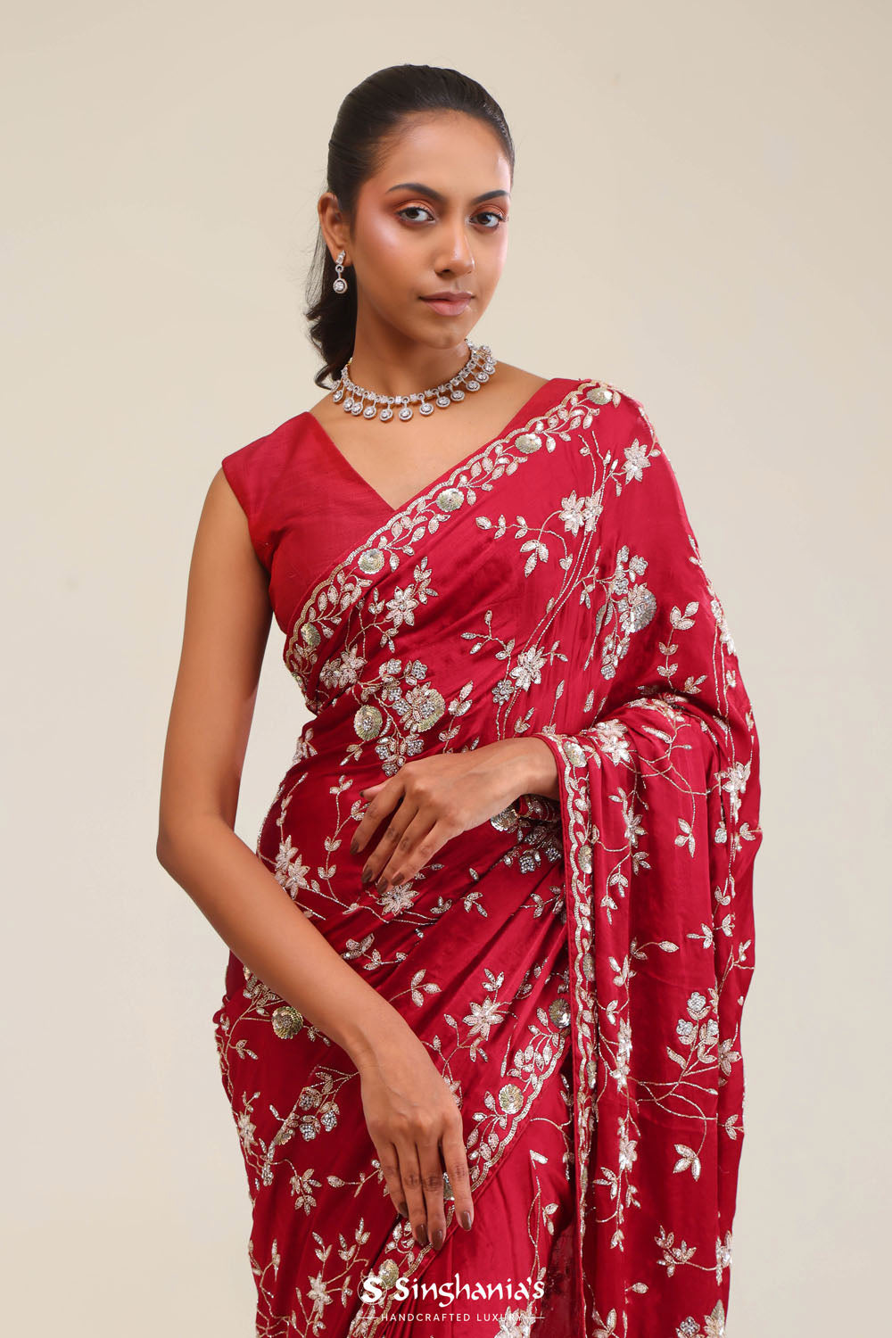 Chilli Red Silk Crafted Saree