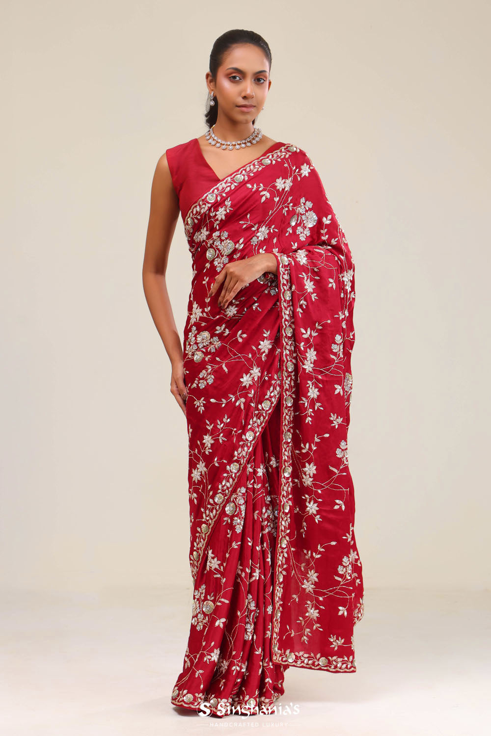 Chilli Red Silk Crafted Saree