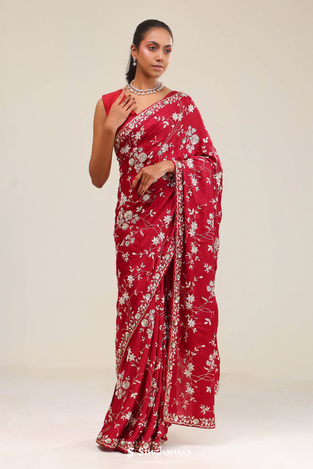 Chilli Red Silk Crafted Saree