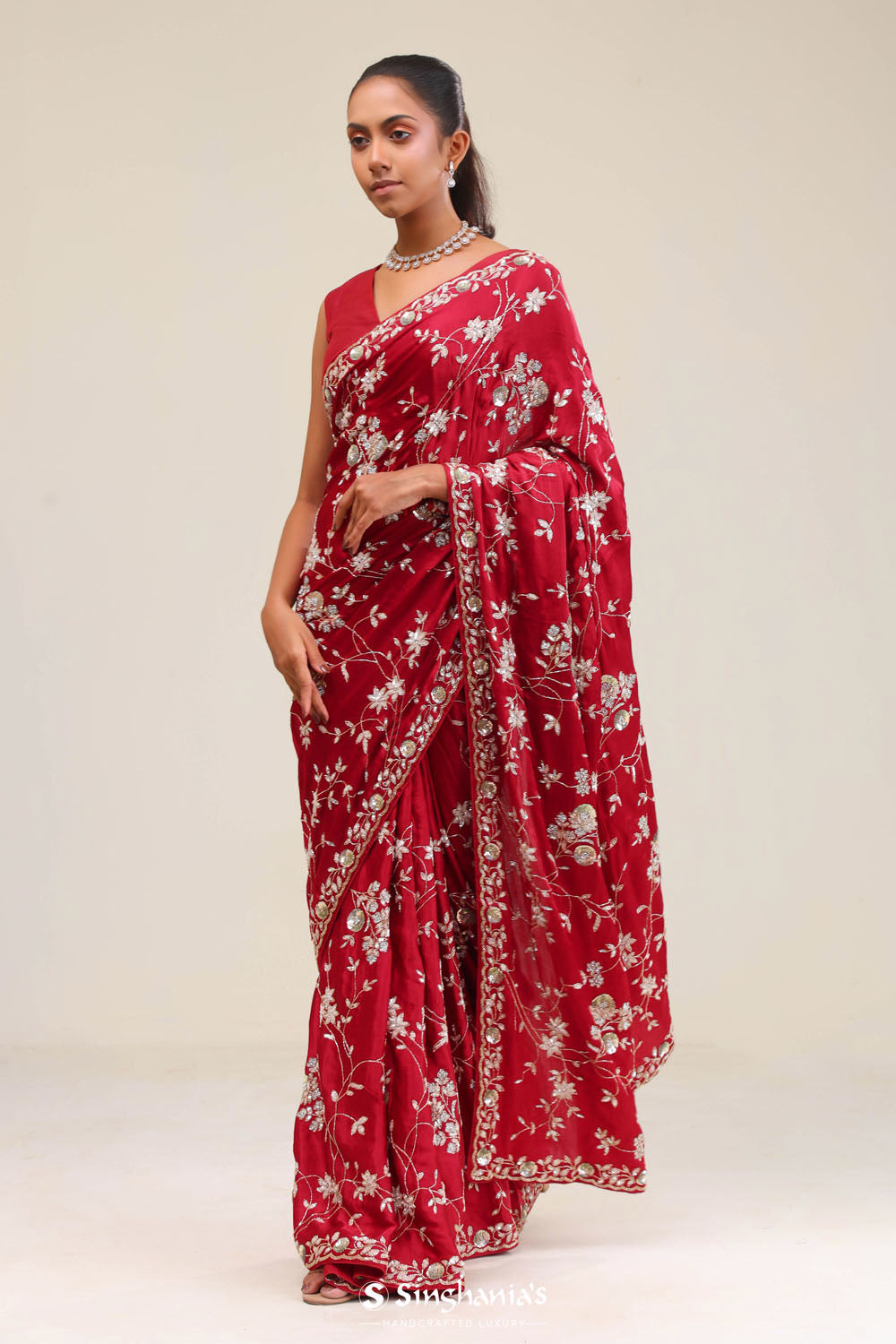 Chilli Red Silk Crafted Saree