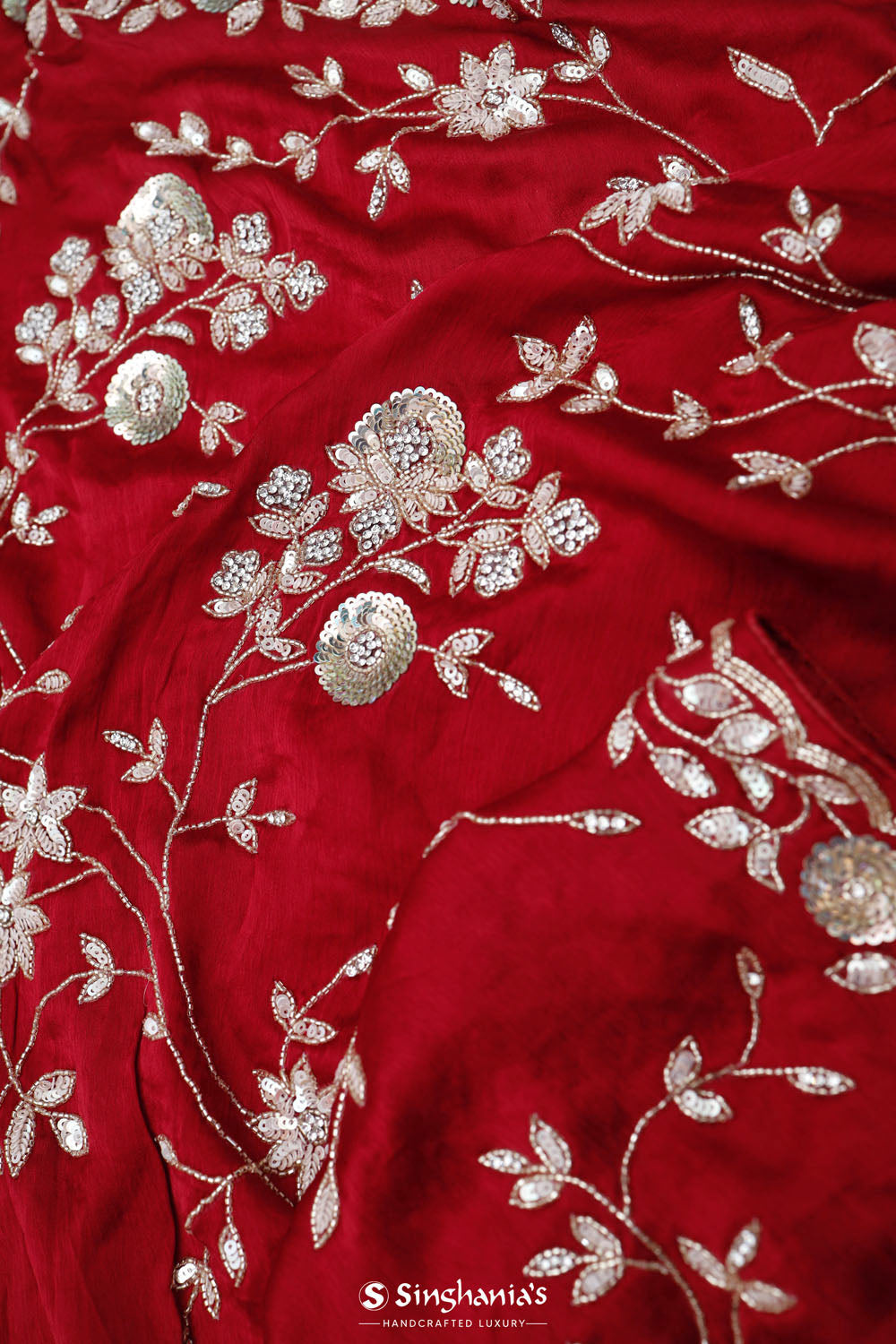 Chilli Red Silk Crafted Saree