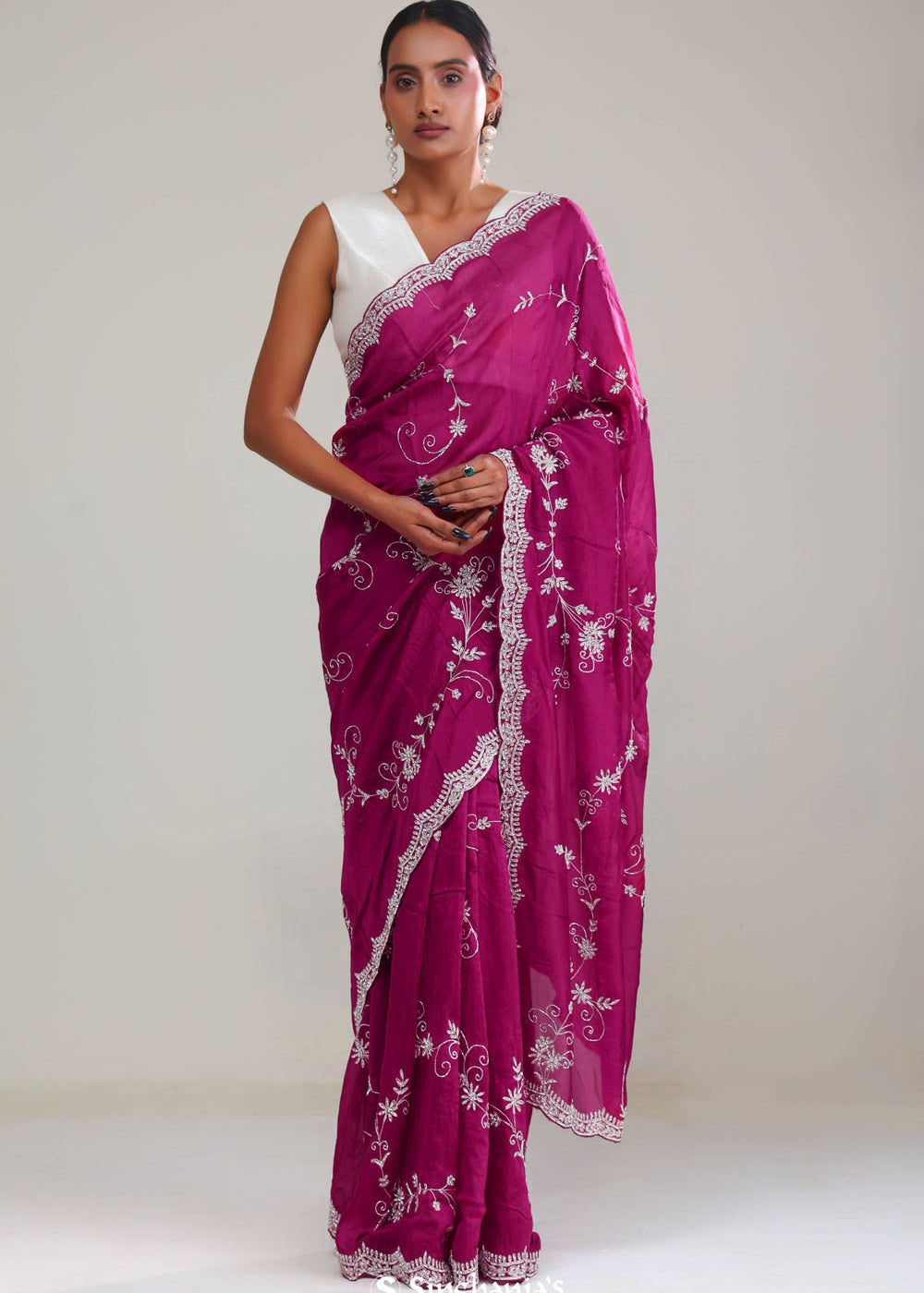Cardinal Purple Crafted Organza Saree