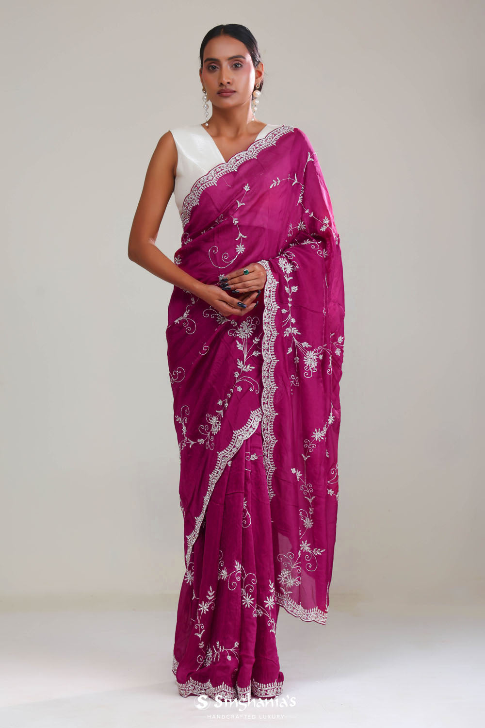 Cardinal Purple Crafted Organza Saree