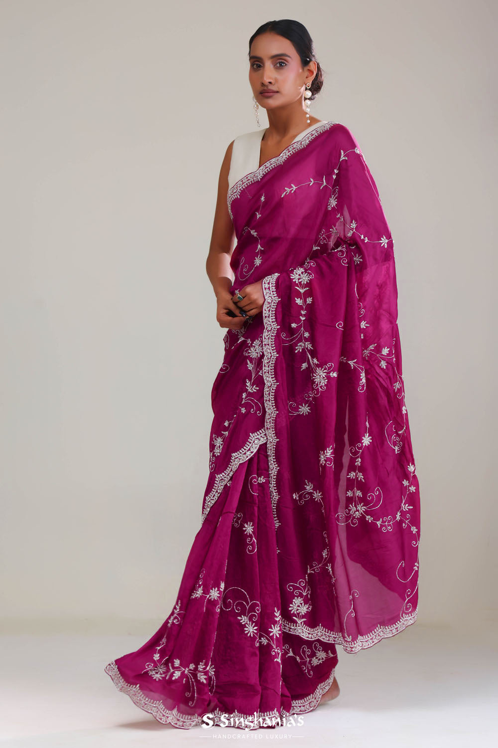 Cardinal Purple Crafted Organza Saree