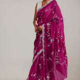 Cardinal Purple Crafted Organza Saree