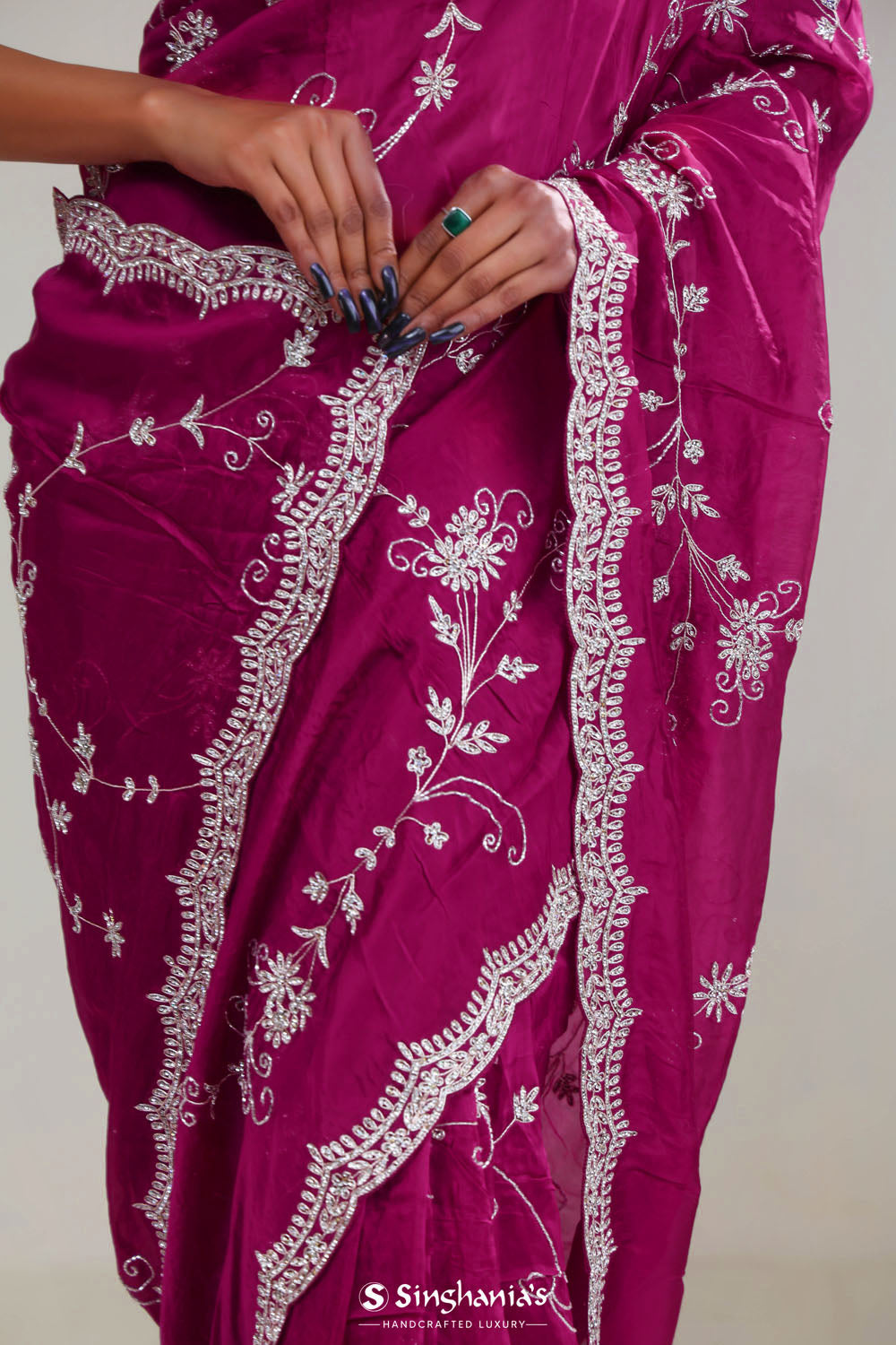 Cardinal Purple Crafted Organza Saree