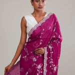 Cardinal Purple Crafted Organza Saree