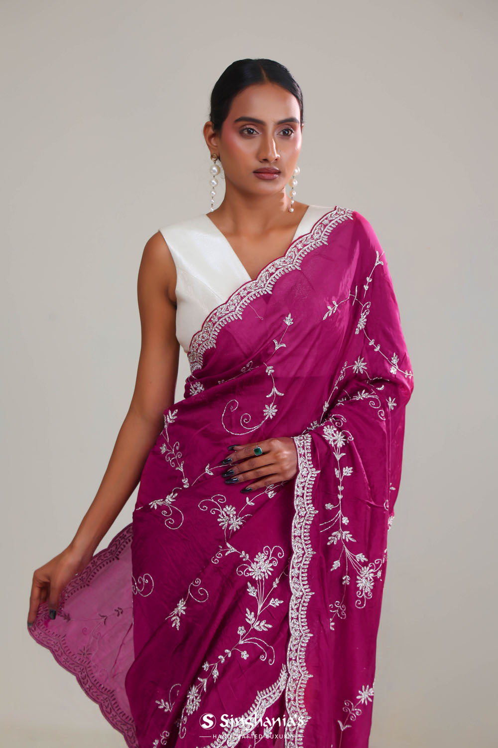 Cardinal Purple Crafted Organza Saree