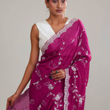 Cardinal Purple Crafted Organza Saree