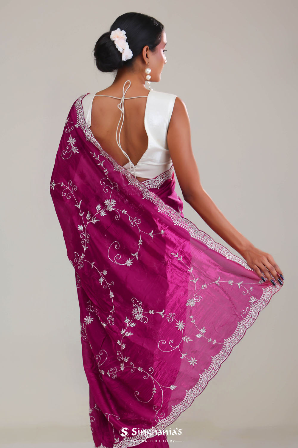 Cardinal Purple Crafted Organza Saree