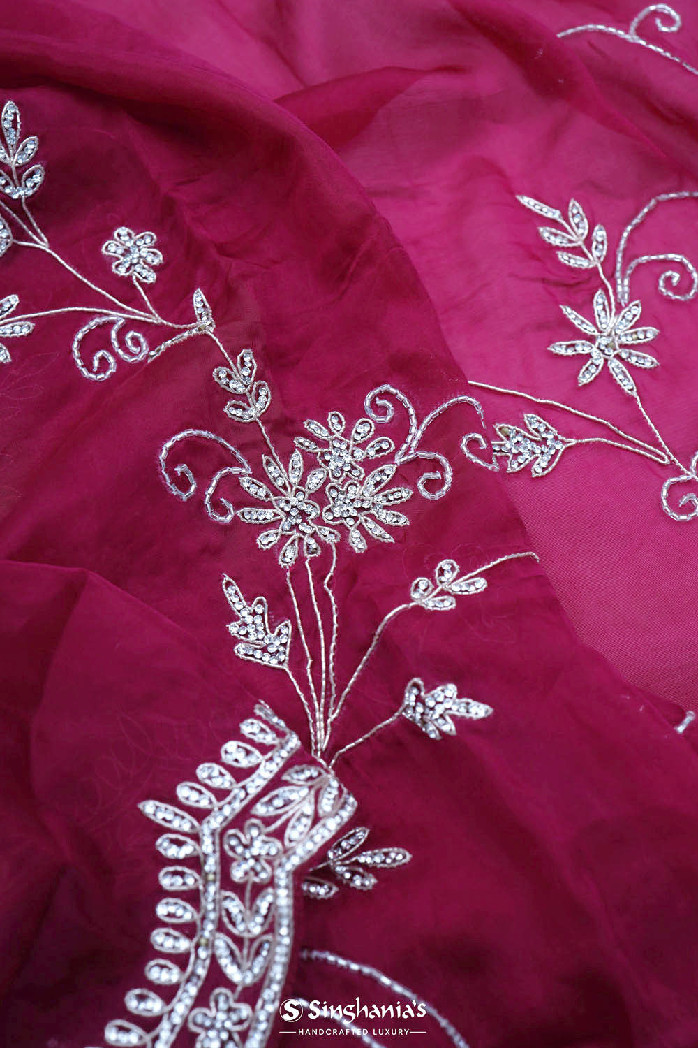 Cardinal Purple Crafted Organza Saree