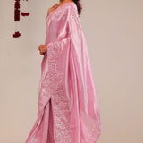 Valentine Pink Tissue Handcrafted Saree