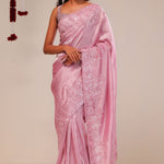 Valentine Pink Tissue Handcrafted Saree