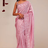 Valentine Pink Tissue Handcrafted Saree