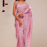 Valentine Pink Tissue Handcrafted Saree