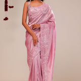 Valentine Pink Tissue Handcrafted Saree