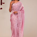 Valentine Pink Tissue Handcrafted Saree