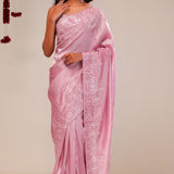 Valentine Pink Tissue Handcrafted Saree