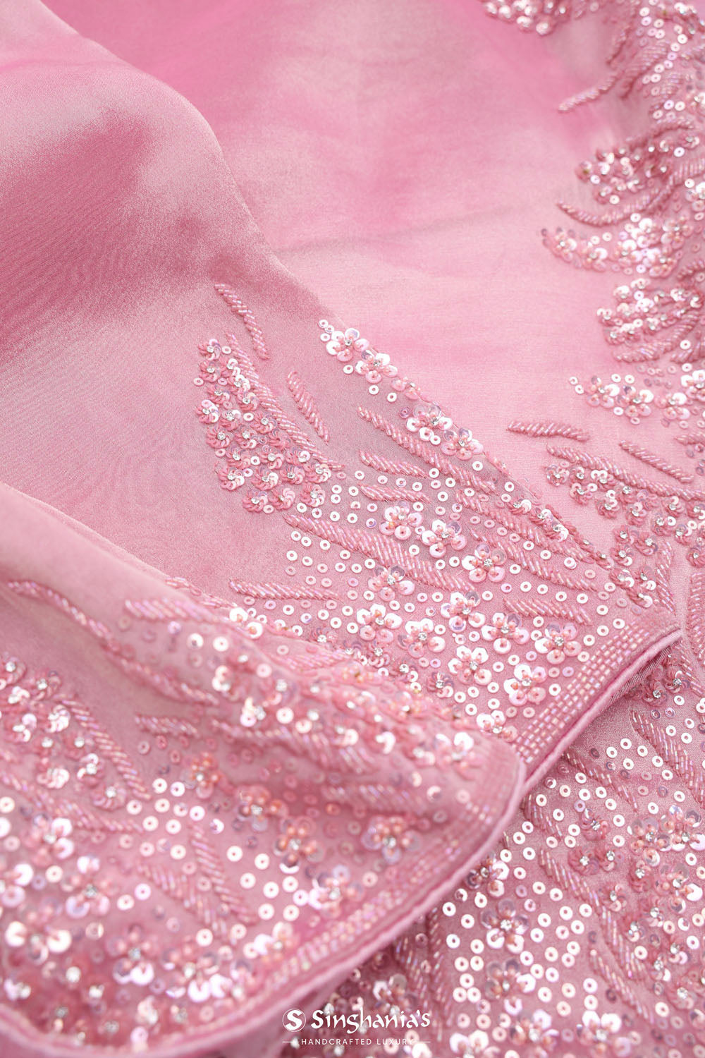 Valentine Pink Tissue Handcrafted Saree