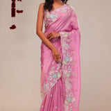 Raspberry Rose Tissue Handcrafted Saree