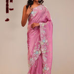 Raspberry Rose Tissue Handcrafted Saree