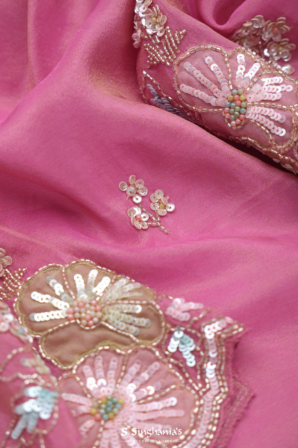 Raspberry Rose Tissue Handcrafted Saree