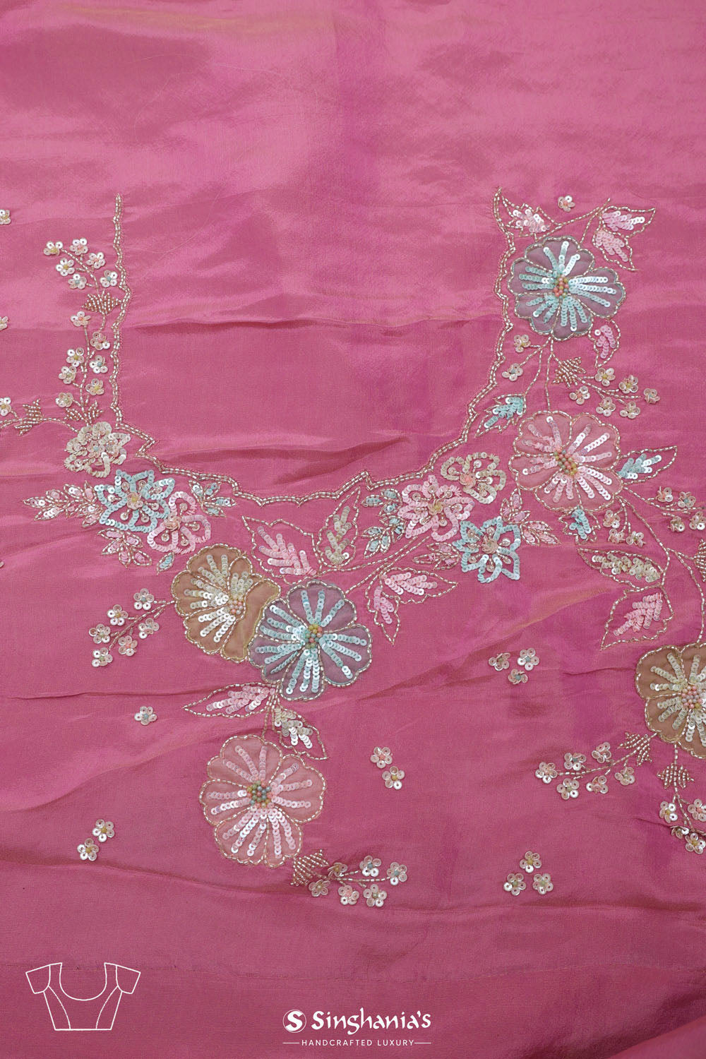 Raspberry Rose Tissue Handcrafted Saree