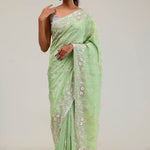 Tea Green Tissue Saree With Embroidery Detail