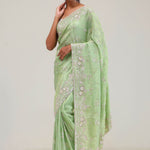 Tea Green Tissue Saree With Embroidery Detail