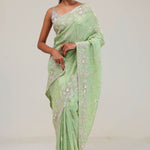 Tea Green Tissue Saree With Embroidery Detail