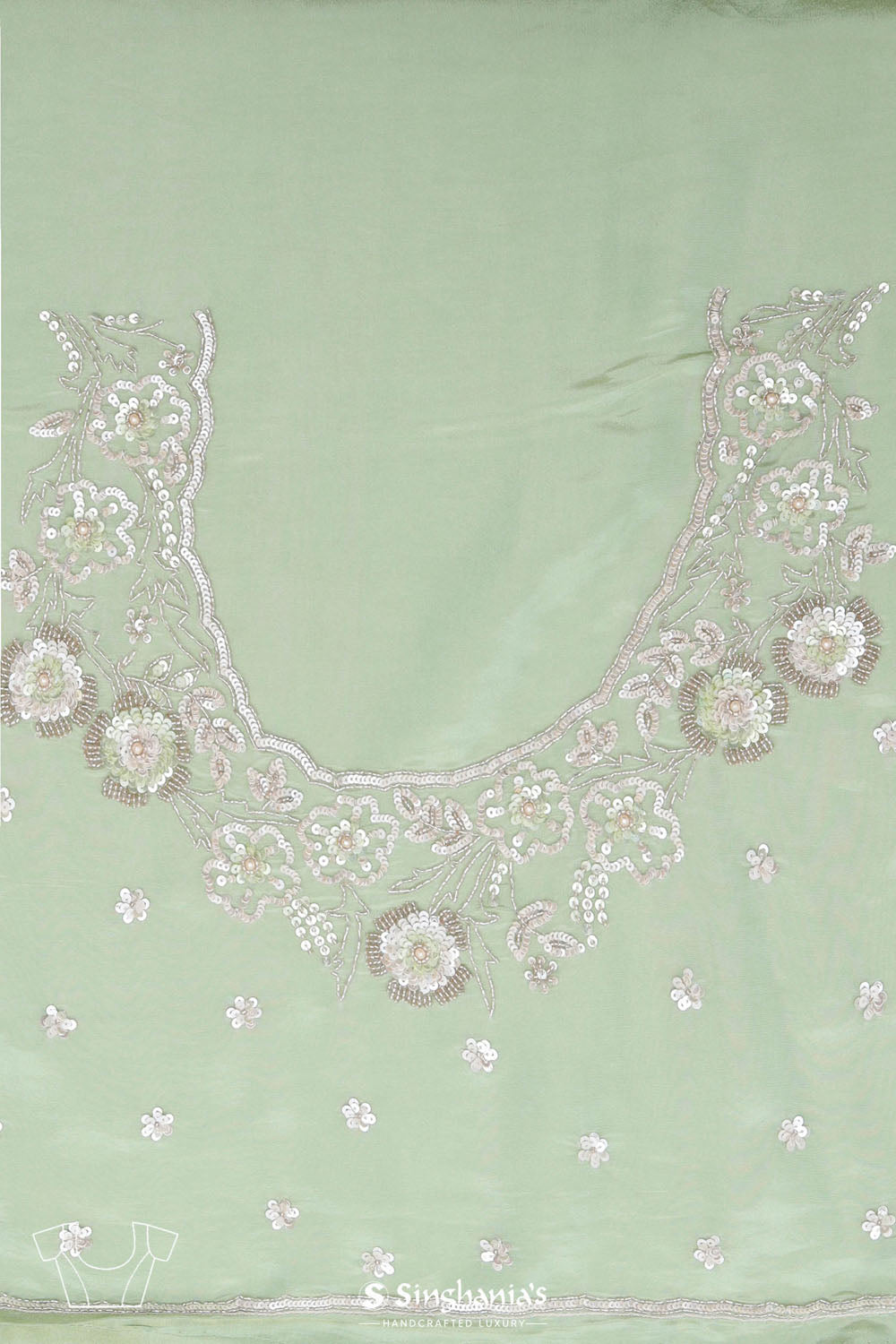 Tea Green Tissue Saree With Embroidery Detail