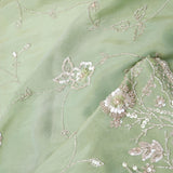Tea Green Tissue Saree With Embroidery Detail